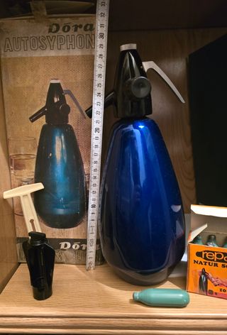 Sifón antiguo azul Dora Autosyphon años 60