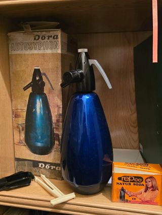Sifón antiguo azul Dora Autosyphon años 60