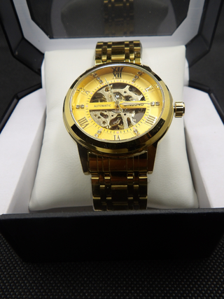 Orologio Uomo Meccanico Scheletro Acciaio Dorato