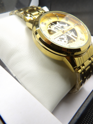 Orologio Uomo Meccanico Scheletro Acciaio Dorato