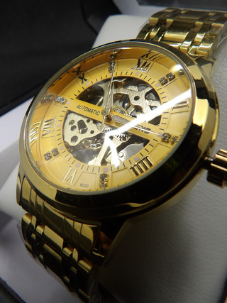 Orologio Uomo Meccanico Scheletro Acciaio Dorato
