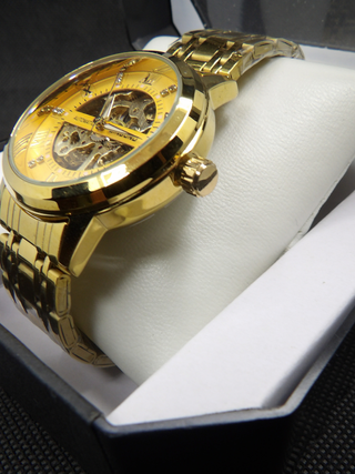 Orologio Uomo Meccanico Scheletro Acciaio Dorato
