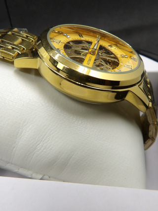 Orologio Uomo Meccanico Scheletro Acciaio Dorato
