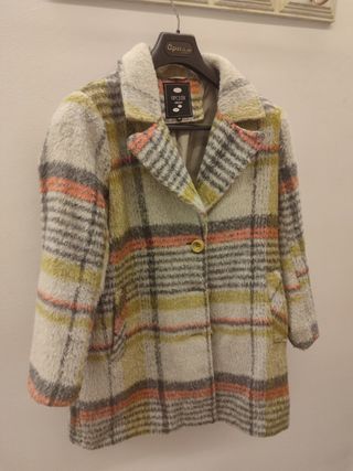 Abrigo cuadros lana cepillada OPCION Talla 42.