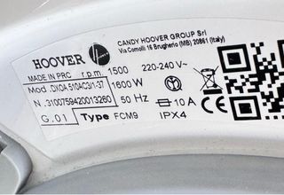 LAVADORA HOOVER DE 10 KILOS DE 1500RPM