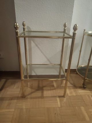 Mesita auxiliar vintage cristal y metal dorado