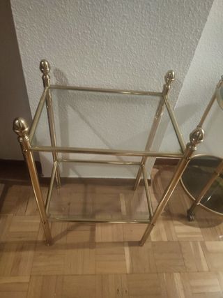 Mesita auxiliar vintage cristal y metal dorado