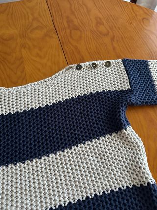 Jersey de punto rayas beige y azul