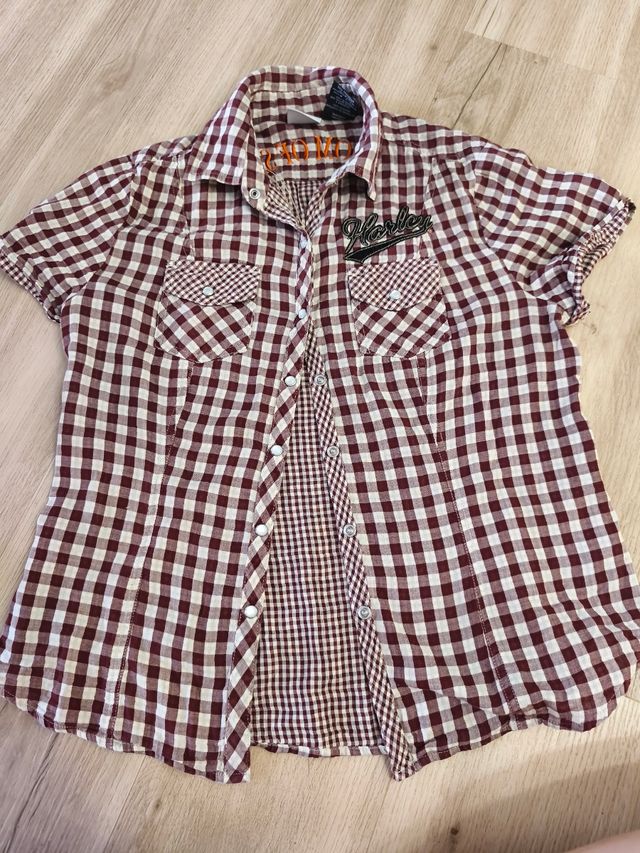 Camisa Harley-Davidson cuadros marrón y blanco