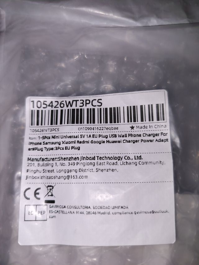 3 Cargadores USB NUEVOS 5V 1A 