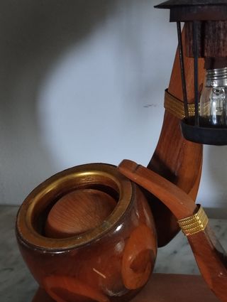 Candeeiro e Cinzeiro Vintage em Madeira