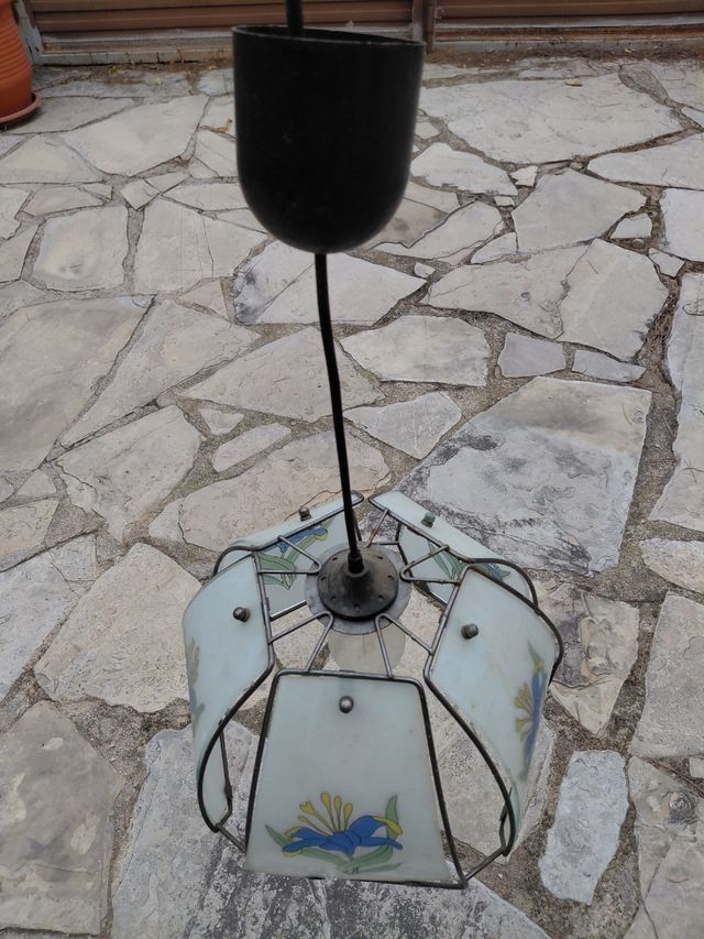Lampada a sospensione vintage in cristallo e metallo