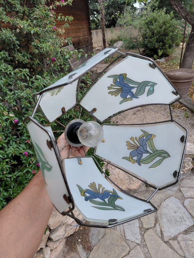 Lampada a sospensione vintage in cristallo e metallo