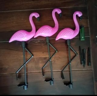 3 Estacas Decorativas Flamingo Jardim