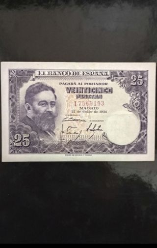  🇪🇦 Billete de 25 pesetas de 1954.