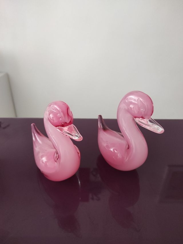 2 Figuras Cristal Murano Rosa Cisnes