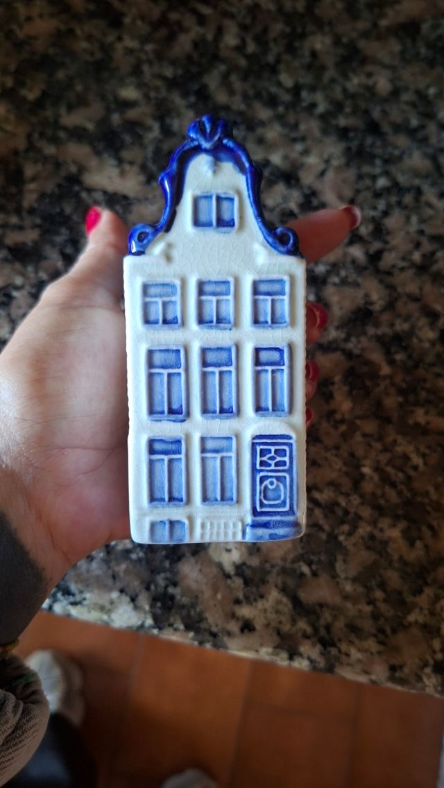 Collezionisti di figure di case in ceramica blu e bianca