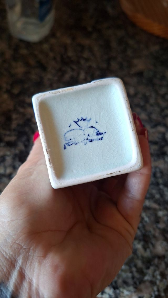 Collezionisti di figure di case in ceramica blu e bianca