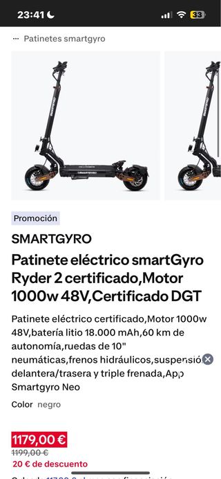 Patinete Eléctrico SmartGyro Ryder 2