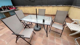 Mesa y 4 Sillas Jardín Cristal y Metal