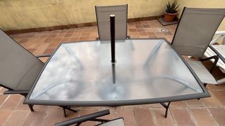 Mesa y 4 Sillas Jardín Cristal y Metal