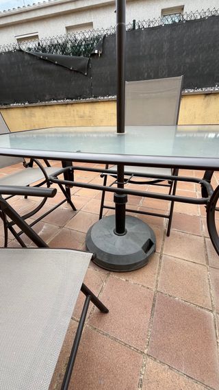 Mesa y 4 Sillas Jardín Cristal y Metal