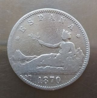 Moneda plata 1 Peseta 1870.