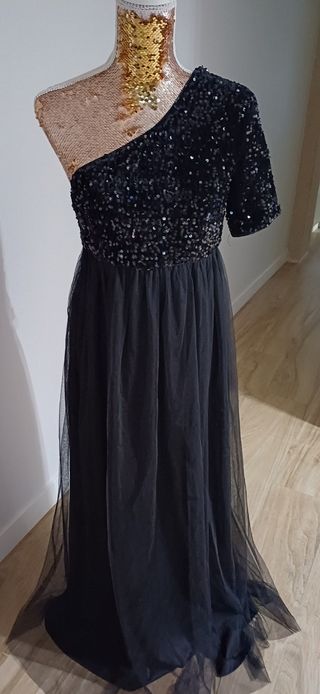 Vestido de fiesta lentejuelas negro y dorado