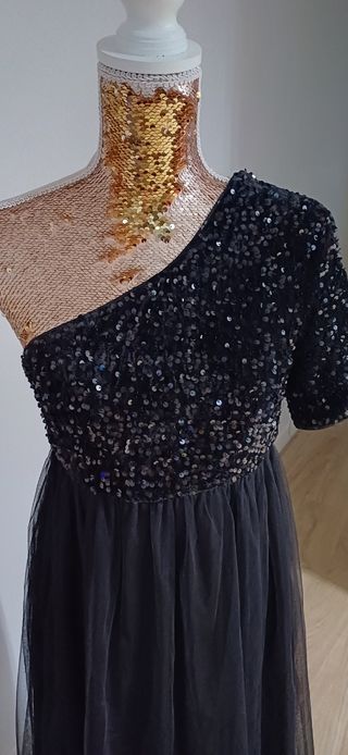 Vestido de fiesta lentejuelas negro y dorado