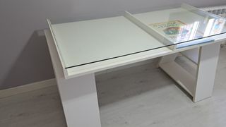 Mesa escritorio cristal y madera