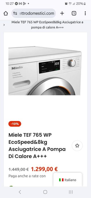 Asciugatrice Miele TEF 765 WP EcoSpeed&8kg.