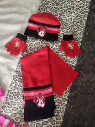 Conjunto Disney Minnie Niña Gorro Guantes Bufanda