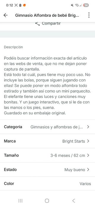 Alfombra Gimnasio Bebé Bright Starts Como Nuevo
