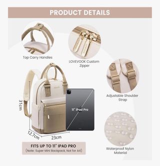 Mochila pequeña impermeable con USB Beige