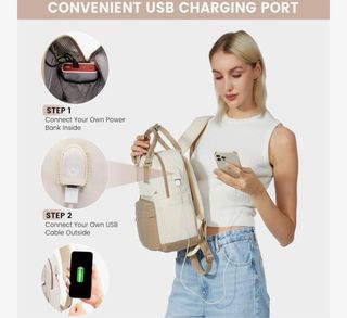 Mochila pequeña impermeable con USB Beige