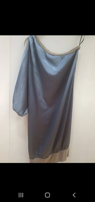 Vestido estampado flores azul y gris