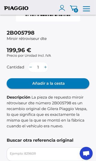 Retrovisor Derecho Piaggio Vespa Original