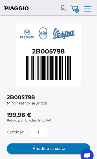 Retrovisor Derecho Piaggio Vespa Original