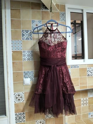 Vestido de fiesta rosa y morado