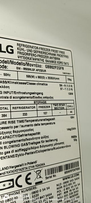 NEVERA COMBI L. G NO FROST ENERGÍA A+++