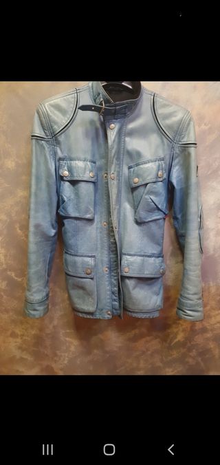 Chaqueta Biker Cuero Azul