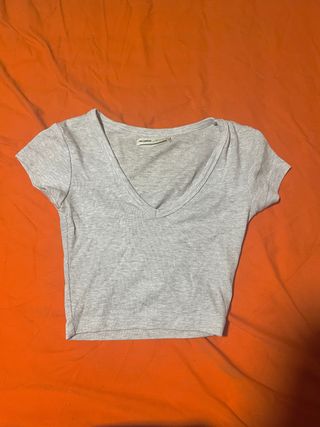 Pull&Bear Top Escotado Gris Talla XS
