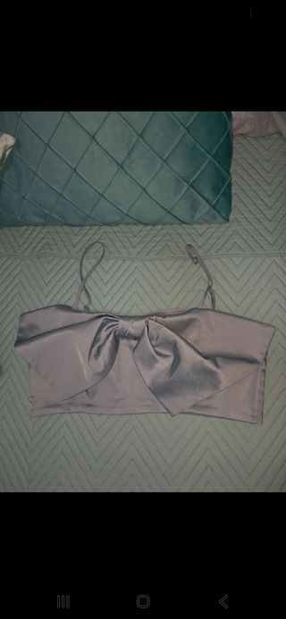 Top tirantes lazo plateado