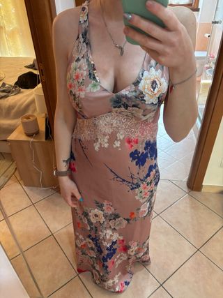 Vestito lungo cerimonia in seta floreale