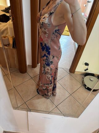 Vestito lungo cerimonia in seta floreale
