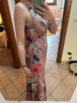 Vestito lungo cerimonia in seta floreale