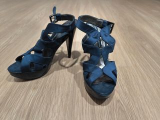 Sandalias Zara Azul Tacon