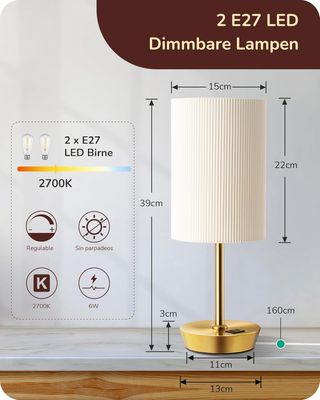 Juego 2 Lámparas LED Táctiles Vintage Doradas