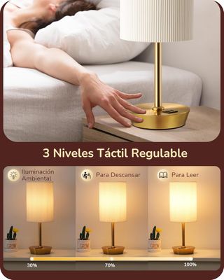 Juego 2 Lámparas LED Táctiles Vintage Doradas