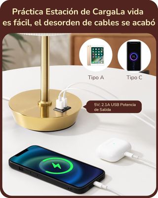 Juego 2 Lámparas LED Táctiles Vintage Doradas